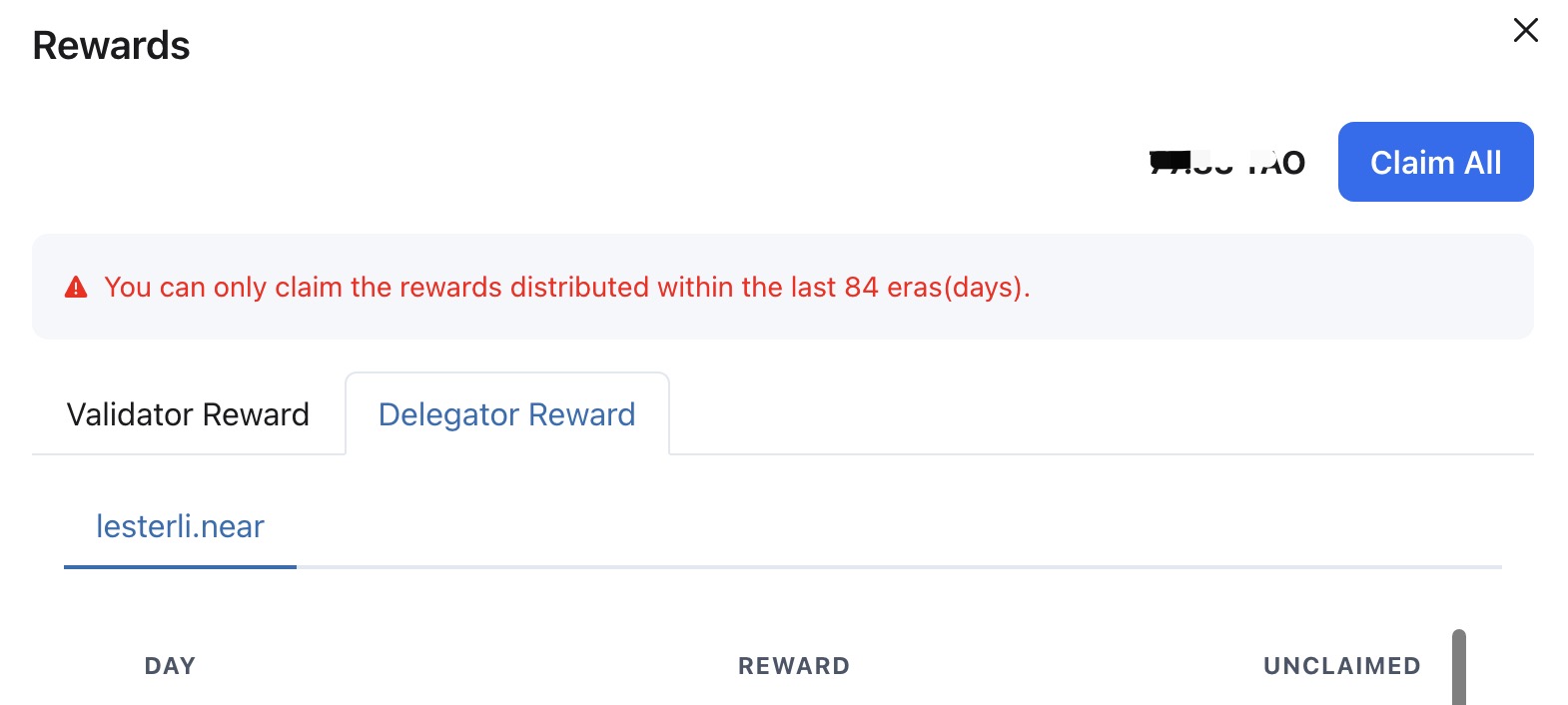 delegator claim reward